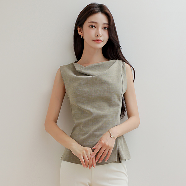 Cowl Neck Drape Shirring Bell line Blouse