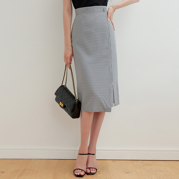 Thread-mix Check Unbalance Side Center Front Vent Skirt
