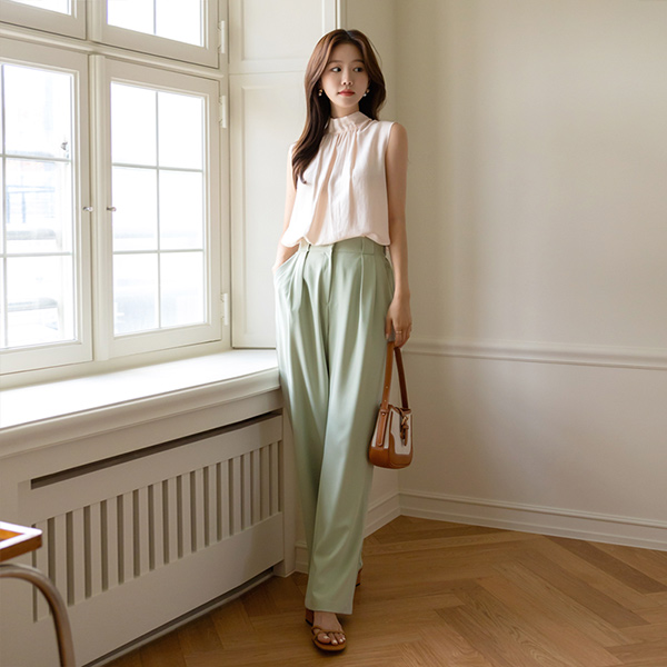 Pastel Point Color Banding Wide Slacks