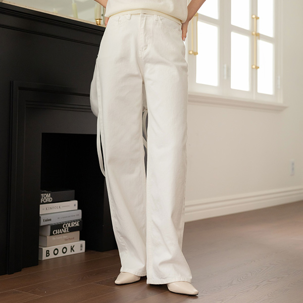 Natural Stitch Wide Cotton Pants