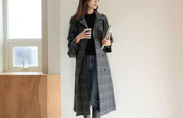 ODE Check Patterns Long Trench Coat