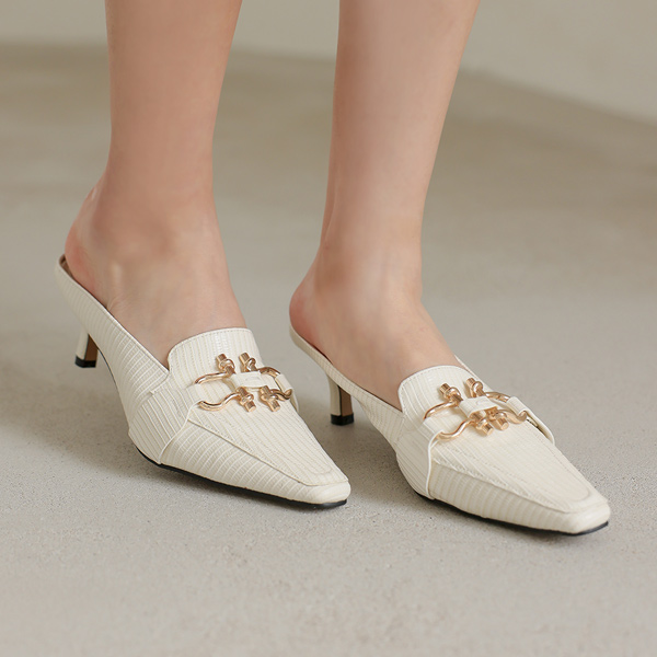 Python Pattern Gold Buckle Backless Loafer Heels