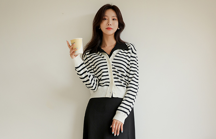 Cozy Wool V-neck Stripe Cardigan