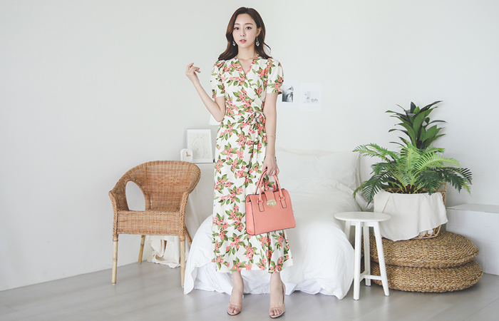 Sharon Tropical Flower Maxi Wrab Dress