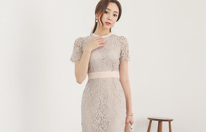 Charming Code Lace Belted Cotton Dress