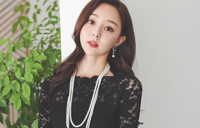 Boat Neck Wave Cutting Lace Dress