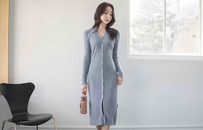 Slim Line Double Slit Long Cardigan&Dress