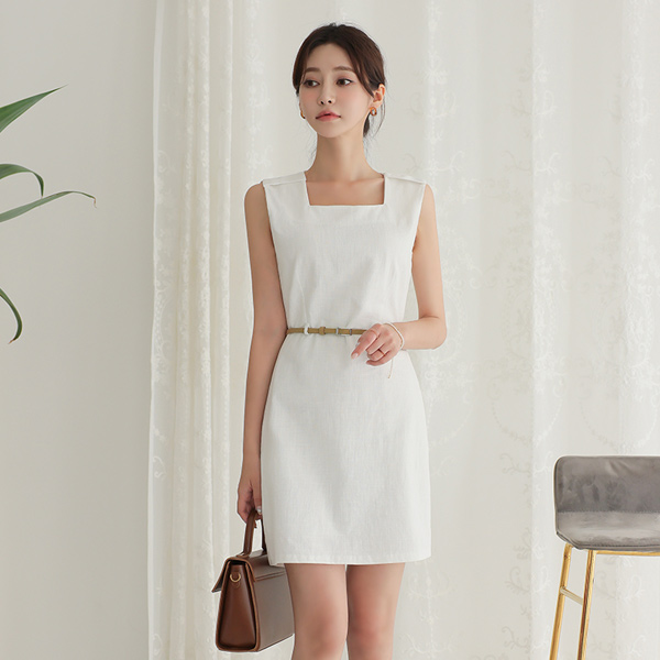 Square Neck Linen Mini Dress