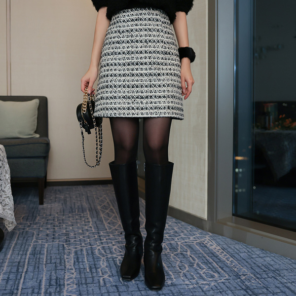 Gold Pearl Tweed Wool Mini Skirt