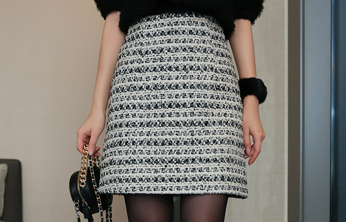 Gold Pearl Tweed Wool Mini Skirt