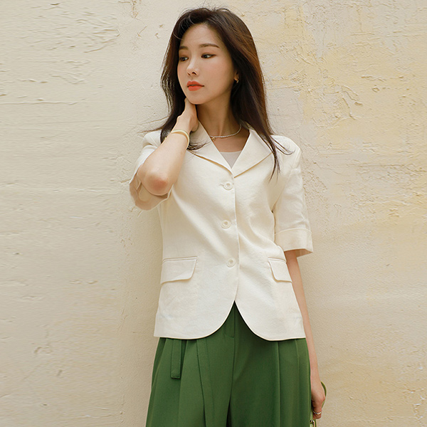 Sleeves Roll-up Detail Point Span Linen Jacket