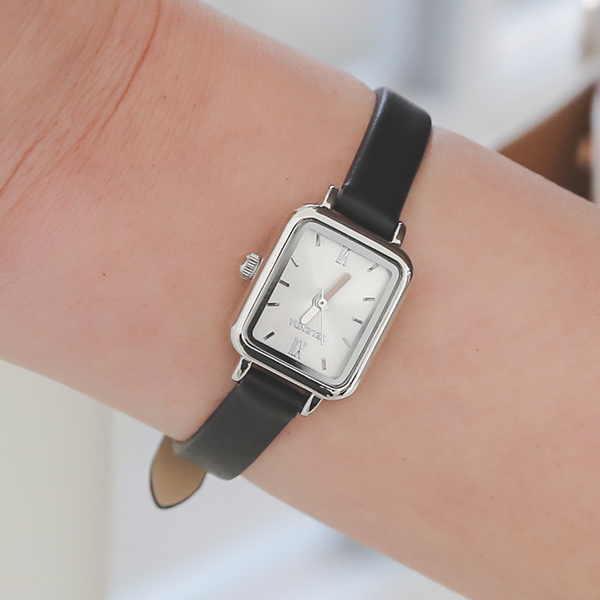 Cowhide Square Silver Watch