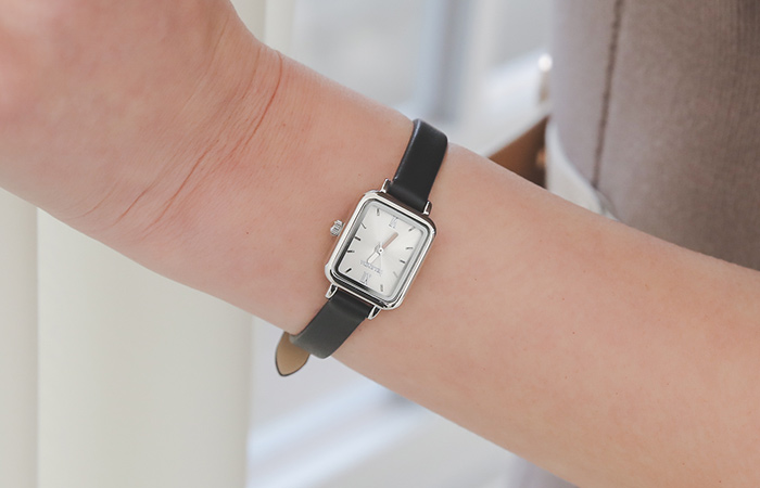 Cowhide Square Silver Watch