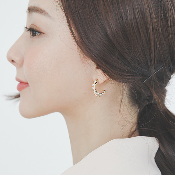 Cubic&Piping twist Double-Earring