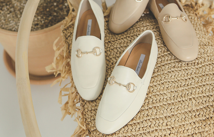 Cowhide Double Gold Simple Loafers