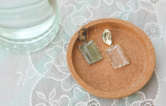 clear Square Gold Earring