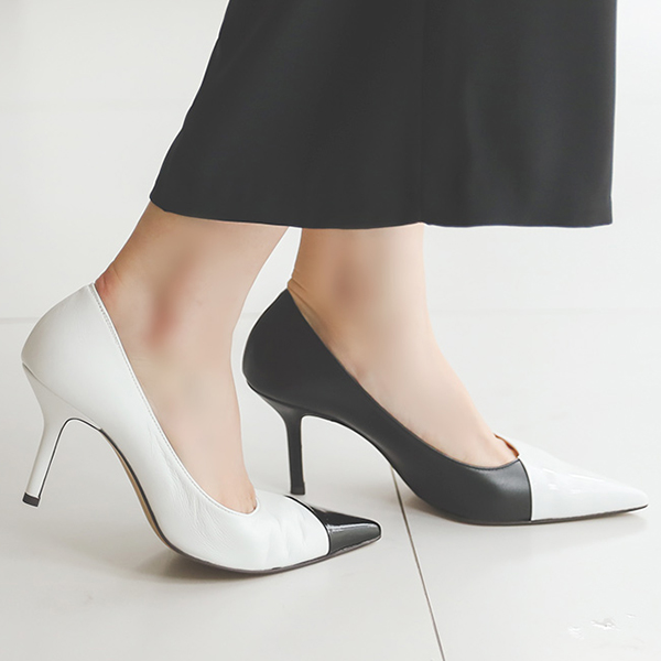 Cowhide White&Black Cobination Stiletto Heels