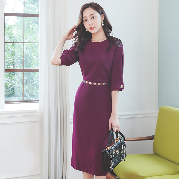 Gold Stud Ragran Belted Dress