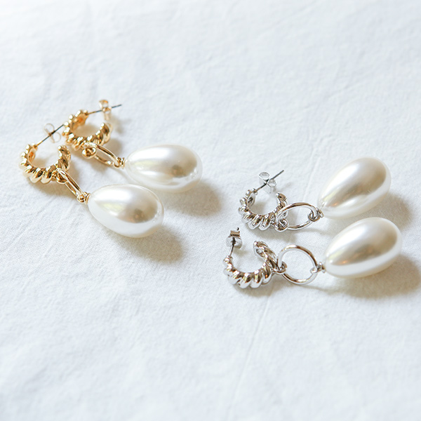 Tear Pearl Twist Ring Earring
