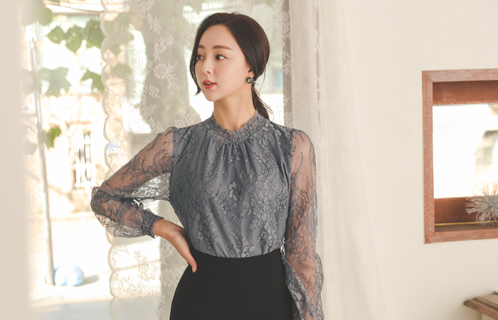Smocking Lace See-through Blouse