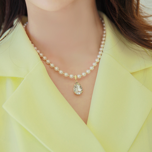 Drop Cubic Pearl Necklace