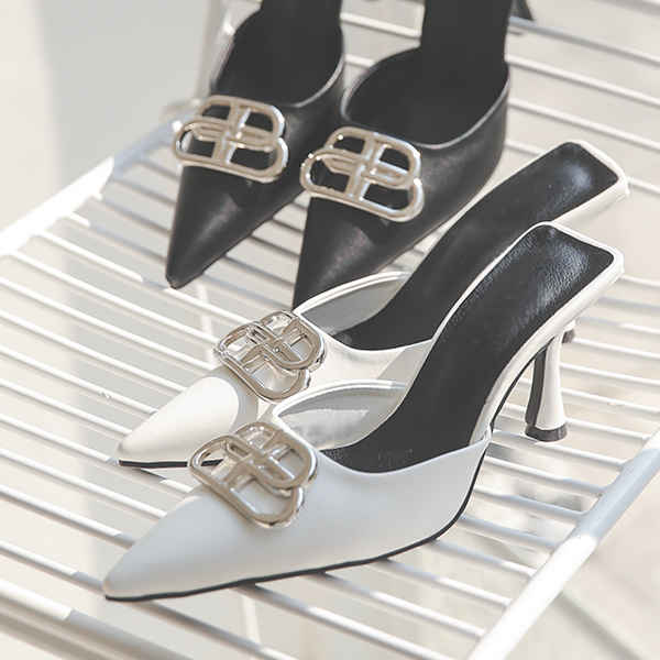 Sharply Silver-Clip Backless Loafer Heels