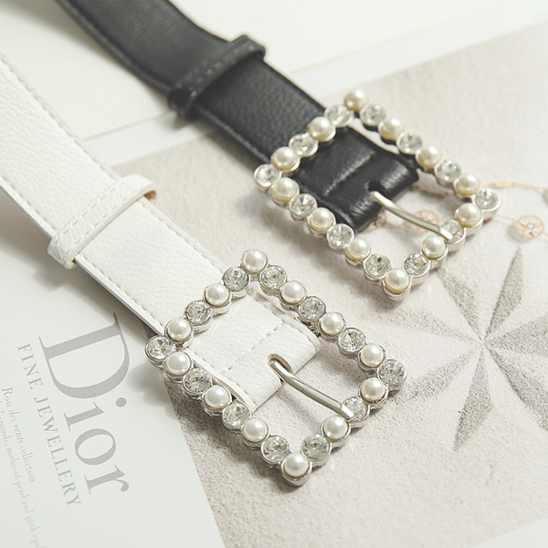 Square Cubic&Pearl layered Belt