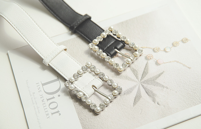 Square Cubic&Pearl layered Belt