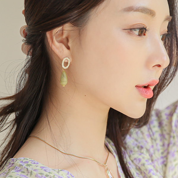 Natural Mable Gold 드롭이어링