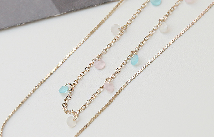 Rose Quartz Precious Stone Gold layered Necklace