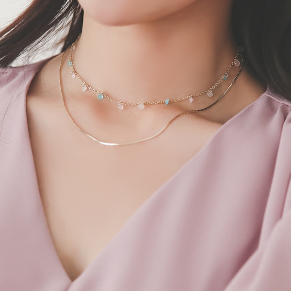 Rose Quartz Precious Stone Gold layered Necklace