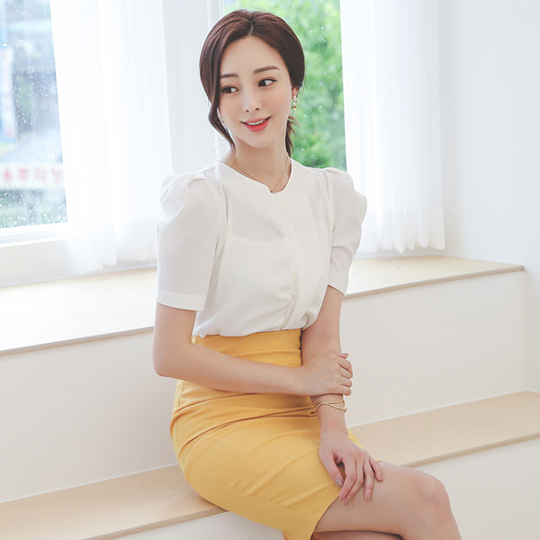 Ruffle Gather Shirring Puff Wrinkle Blouse