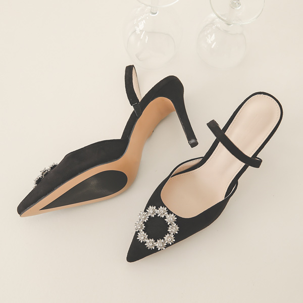 Flower Cubic Sling Backs&Stiletto Heels