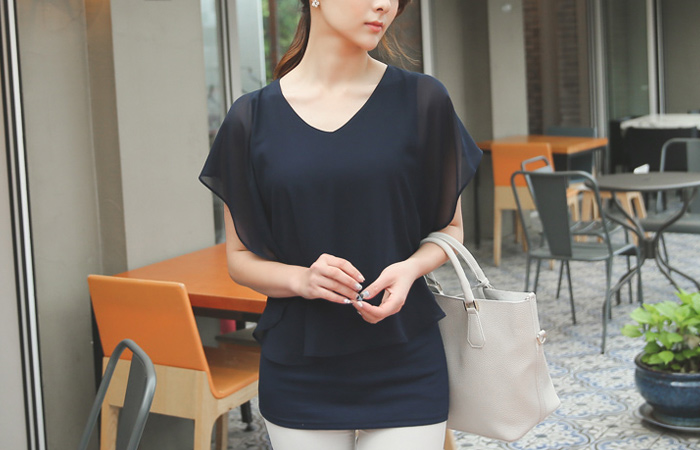 Double-wing Sleeve Chiffon Long t shirts