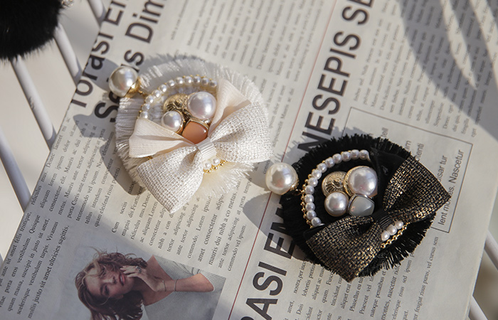 Tweed Ribbon&Pearl mix Brooch