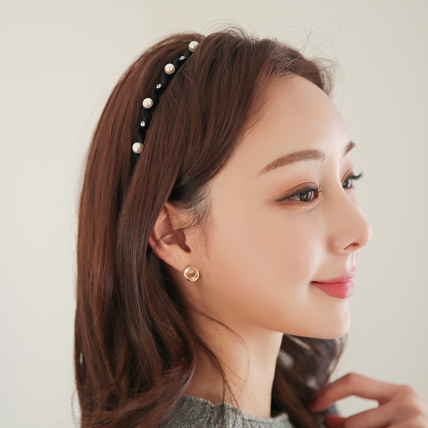 Velvet Wave Cubic&Pearl Point HairBand