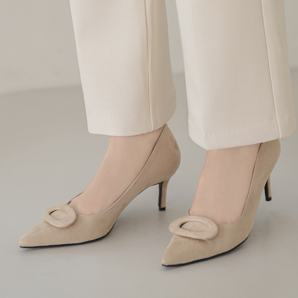 Suede Oval Buckle Stiletto Heels