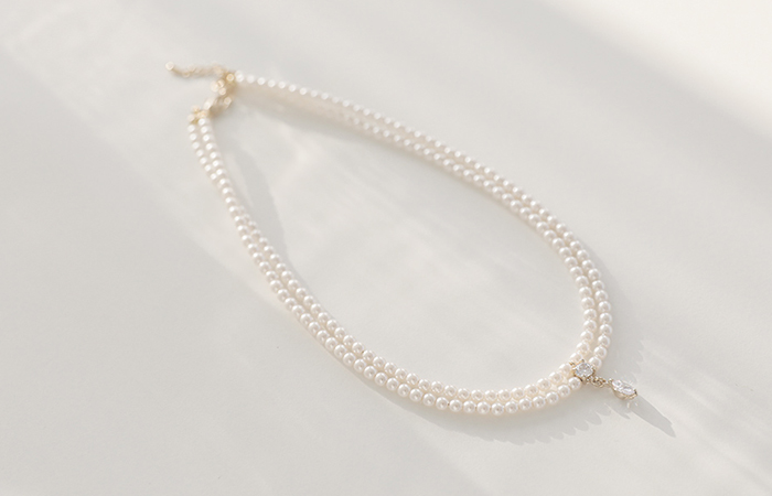 Double Cubic layered Pearl Necklace