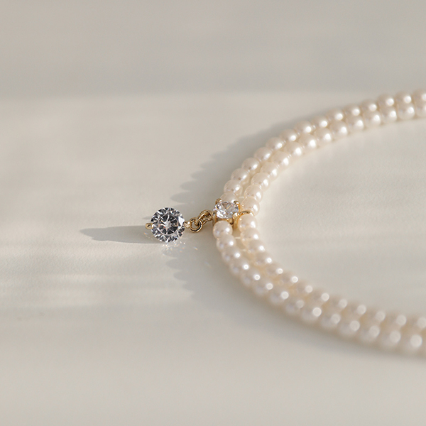 Double Cubic layered Pearl Necklace