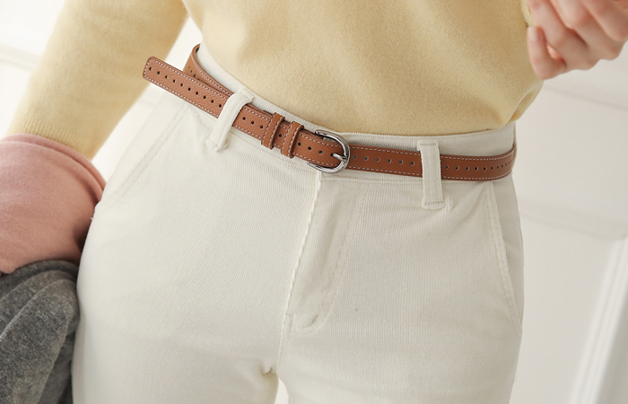 Stitch Leather Metal Buckle Belt