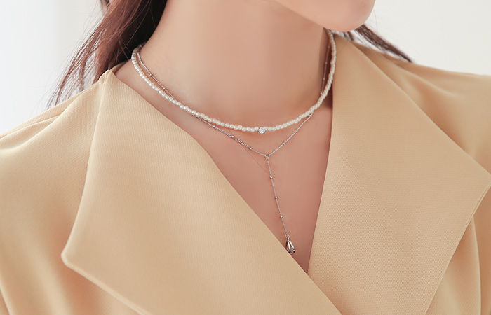 blink Cubic Drop YChain&Pearl Necklace SET