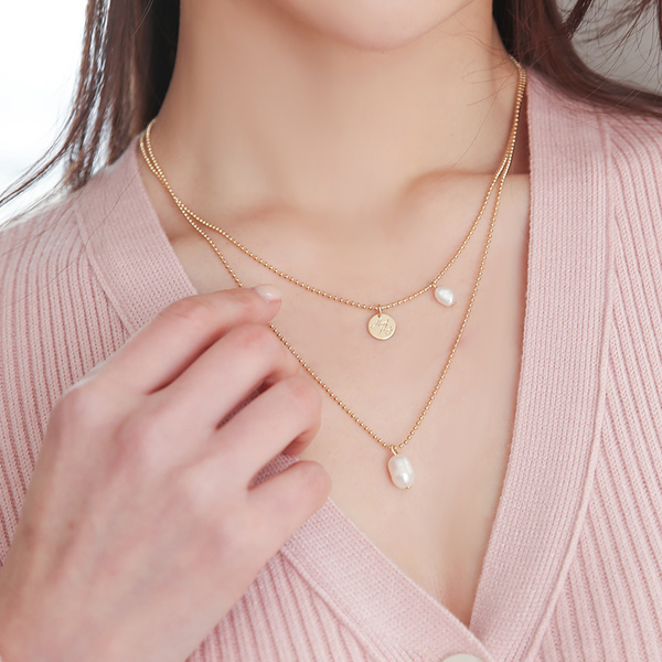 Gold Coin&Pearl layered Necklace