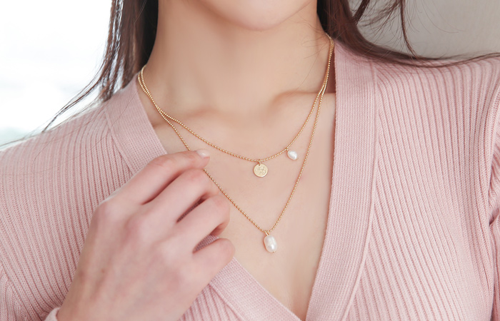 Gold Coin&Pearl layered Necklace