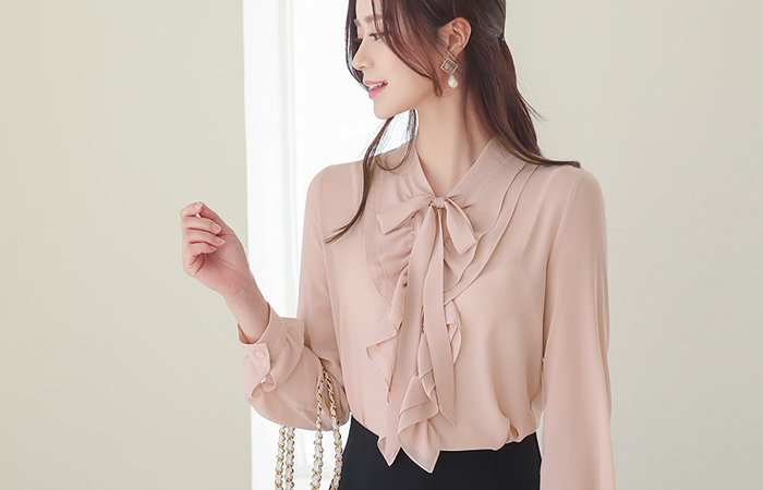 Ailey Ruffle Ribbon-Tie Chiffon Blouse