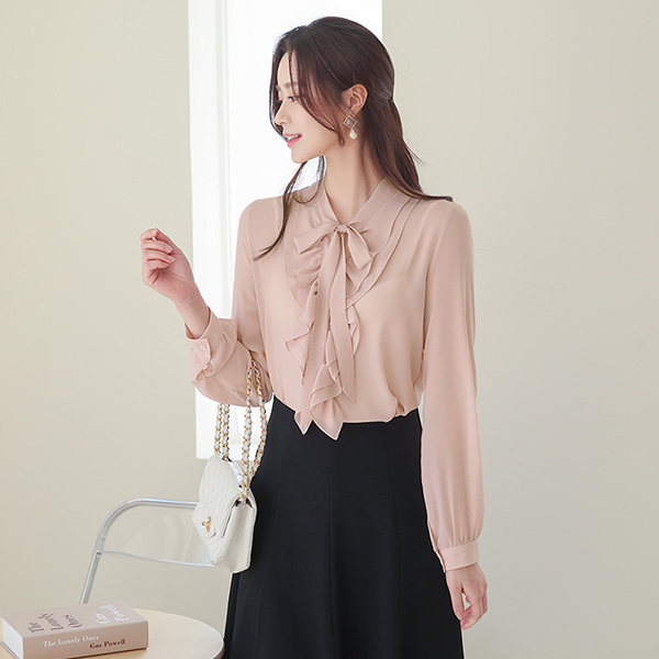 Ailey Ruffle Ribbon-Tie Chiffon Blouse