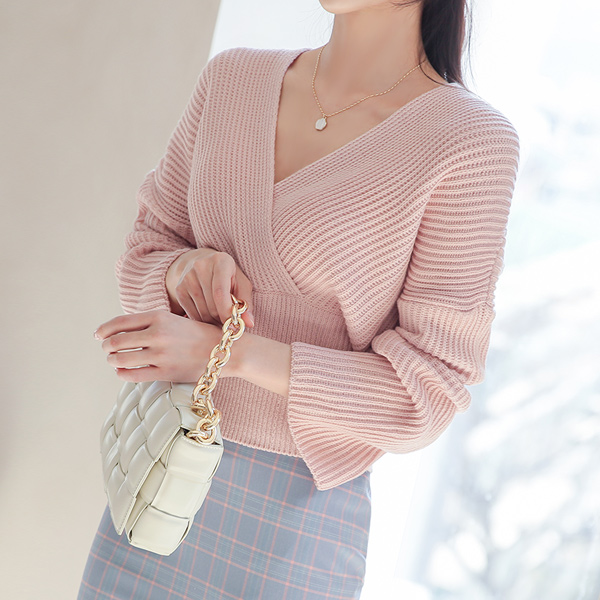 Candy Pastel Knit V-Wrap Knit