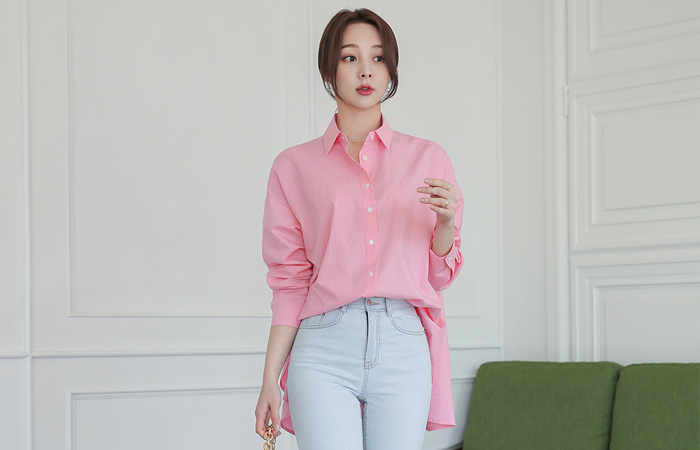 A-line Cotton Collar Shirt Blouse