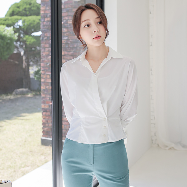 Surplice Shirt Collar Span Wrap-Blouse