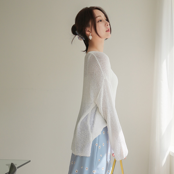 Weekly See-through Mesh V-neck Long Knit