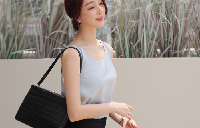 Pastel Satin Sleeveless Blouse